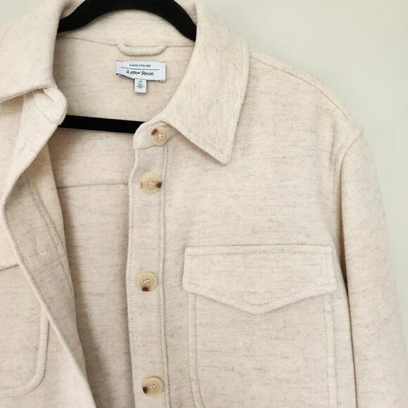 & Other Stories Wool Blend Cream Oversized Coat Jacket Overshirt Shacket Size 8 - Picture 3 of 12